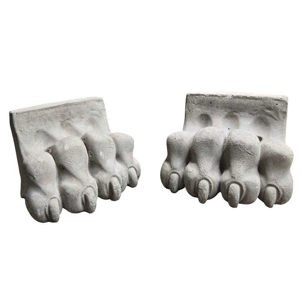 Contemporary Concrete Gargoyal Feet Paw Bookends Pair Gray Stone Sculpture Decor